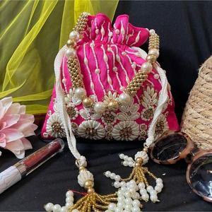NWT Hot pink beaded potli purse Indian royal embroidered bag zardozi potli bag
